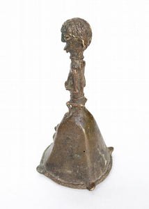 Yoruba Bronze Bell with Squatting Figure